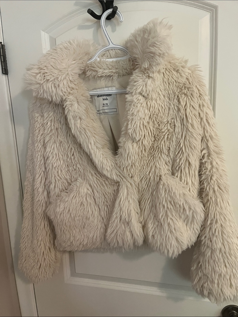 abercrombie kids Cream Plush Faux Fur Coat